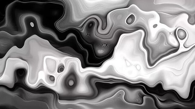 Monochrome Fluid Art with Swirling Patterns Liquid Animation Background