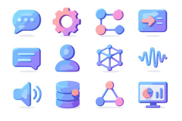 Vector model features learning user nodes icons natural training waves chatbot gear