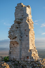 Campiglia Marittima Fortress Tower, (Rocca di Campiglia). Interior of the shalf below the tower with traces of the stone vault ceiling, Tuscany, Italy