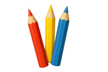 Primary colored pencils, traditional art school supplies, learning, education and drawing in a vector graphic