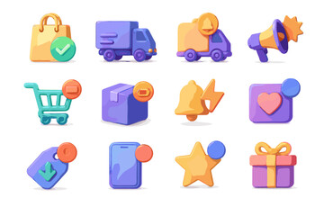 Notification request wishlist vector icons flash stock shopping update icon cart review