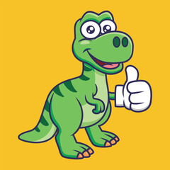 Cute dinosaur T-rex animal cartoon character vector Illustration giving a thumb.