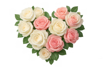 Rose bouquet forming a heart shape, illustrating love, romance, and special occasions, transparent background