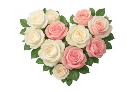 Rose bouquet forming a heart shape, illustrating love, romance, and special occasions, transparent background - Powered by Adobe