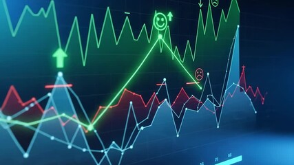 Dynamic financial market analysis with rising and falling stock graphs and indicators - Powered by Adobe