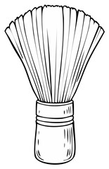 Illustration of a barber's shaving brush with a decorative handle, black and white
