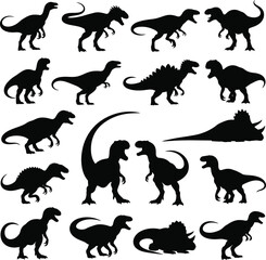 Silhouette collection of various dinosaur species in vector format