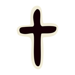 Bold black wood christian cross motif hand drawn vector style. Flat wooden crucifix simple gravestone marker icon. For sacred holy christianity religion or christ crucifixion bible study concept.