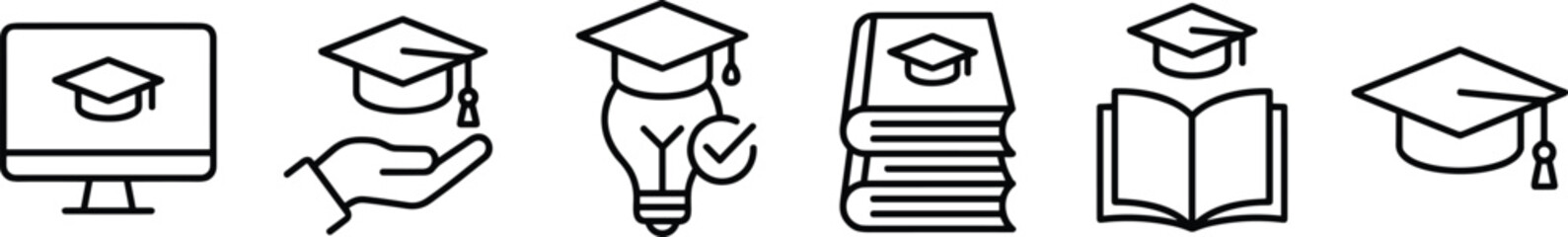 Graduation icon set, academic achievement symbol, online education graphic, scholarly resource badge, verified learning element, study success illustration