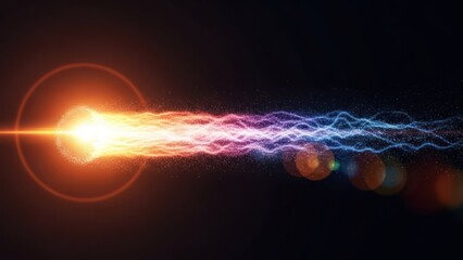 Bright orange orb emitting a vibrant energy stream shifting from red to blue particles