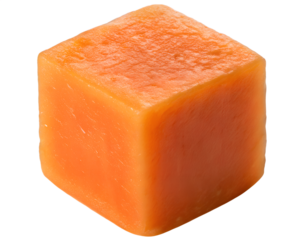 Close-up papaya cube clipart, vibrant orange color, soft vector gradients, clean isolated shape, transparent background.