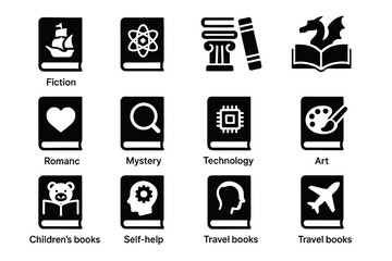 Romance vector icon art books mystery history fiction technology grid genre library