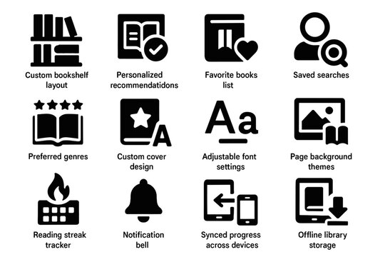 List virtual bookshelf themes searches adjustable background personalized icon books library vector