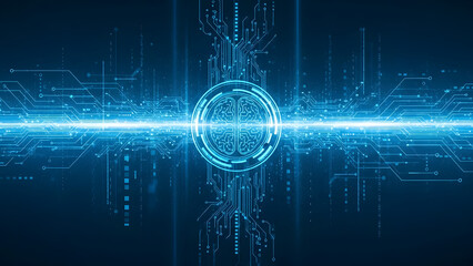 Advanced Technology Background with Circuit Board Brain Connection and High Tech System Communication Blue Tones Convey Innovation and Intelligence