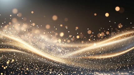 Obraz premium Abstract golden wave with glittering light effects flows on a black background, perfect for Women's Day greetings or festive banners