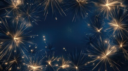 Golden lines and geometric shapes create a mysterious atmosphere in a flat design featuring dark blue and black colors that exude elegance