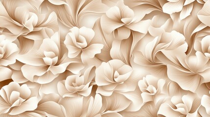 Intricate floral design displays luxurious golden line art with carnations and peonies, perfect for product packaging or invitations SEAMLESS PATTERN