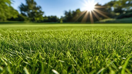 Sunlight shines through vibrant rice leaves, creating a lively atmosphere in the fields against a backdrop of blue sky