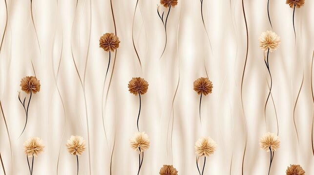 Intricate floral design displays luxurious golden line art with carnations and peonies, perfect for product packaging or invitations SEAMLESS PATTERN