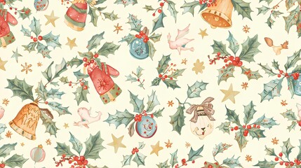 背景素材 クリスマス雑貨のシームレスパターン Background Seamless pattern of Christmas miscellaneous goods （Generative AI）