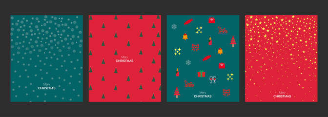 flat design element merry christmas day and happy new year 25 december greeting card collection set