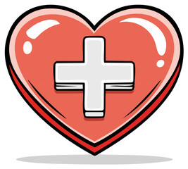 Obraz premium Glossy red heart health symbol with white medical cross icon for care and assistance