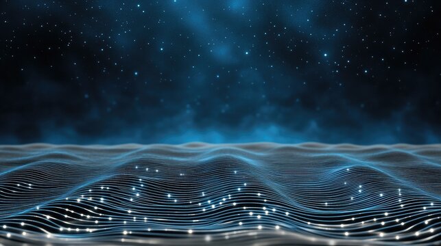 Futuristic blue background with glowing lines and dots, depicting digital connectivity and data transfer in a global network