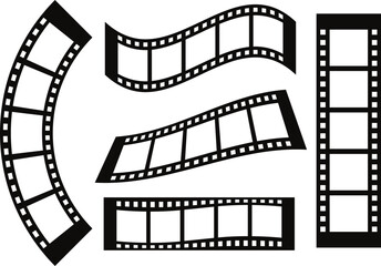 Curved Film Strip Silhouette Set – Movie Reel Frame Collection – Vector Illustration