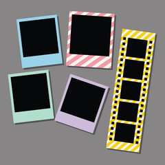 Cute Colorful Polaroid Frames with Film Strip – Retro Aesthetic Photo Template – Vector Illustration