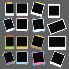 Large Set of Polaroid Photo Frames with Tape – Mixed Colors and Styles – Vector Illustration