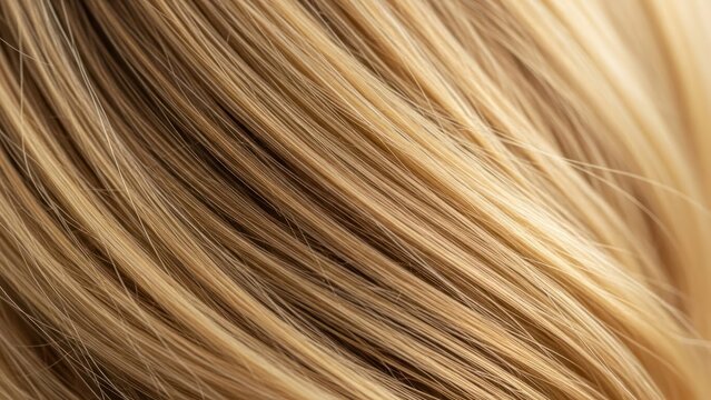 Macro shot of smooth, flowing golden blonde hair with bright highlights
