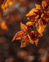 Autumn leaves glowing in golden sunlight with a soft, dreamy background.