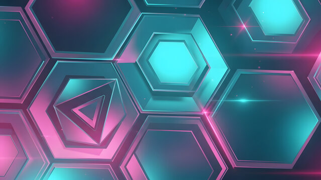 Abstract geometric hexagon background with glowing light futuristic honeycomb pattern design texture wallpaper graphic element surface bright creative backdrop - Powered by Adobe