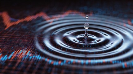 Water Ripple with Graph: A single drop of water creates concentric ripples, overlaid with a graph representing the fluctuating nature of data, conveying the dynamic interplay of cause and effect.