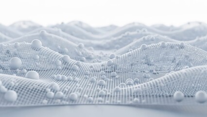 Textured white fabric with water-repellent beads on a rippled, grid-like surface