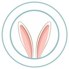Easter Bunny Ears in Circle Frame Vector Illustration Cute Graphic Icon