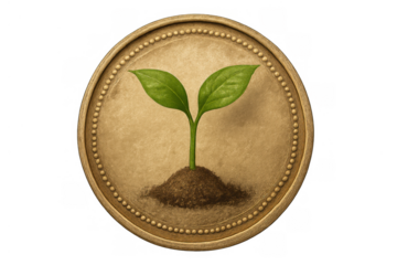 Coin with growing plant sprout representing green finance, sustainable investment, eco-friendly business, and economic growth