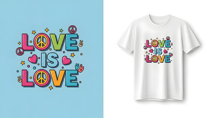 Colorful love is love peace sign and heart design for t shirt