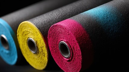 Vibrant cyan magenta yellow ink rollers for printing design and industry,Book Publishers Day