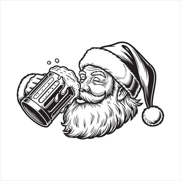 Santa claus joyfully sips a frothy mug of craft beer celebration Vector