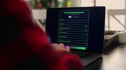 Middle Aged Man Using Retirement Calculator App at Kitchen Table Finding Savings Underestimated Funds Required to Financially Survive Concept