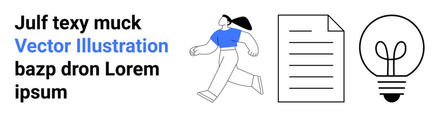 Creativity, innovation, productivity, education, idea generation, teamwork. Illustration of a walking person, a document and a light bulb. Creativity and innovation concept