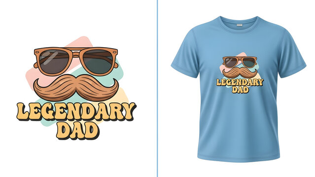 Legendary dad t shirt design with sunglasses and moustache