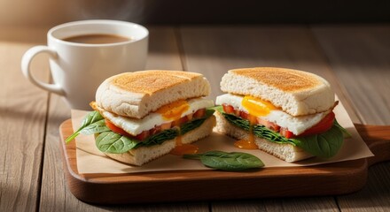 Delicious Egg Sandwich Breakfast with Fresh Coffee