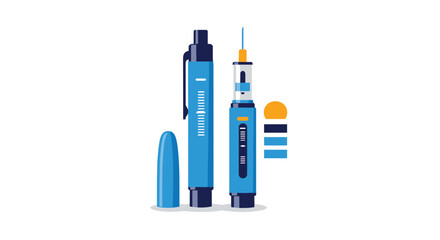 Modern blue insulin pen injector with a needle, used by individuals for self-administering diabetes medication and treatment.