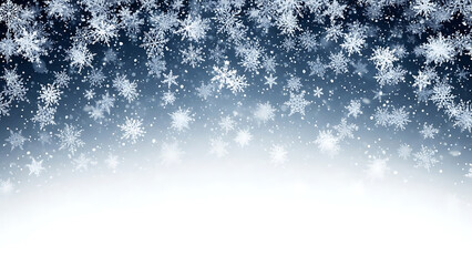 Falling snowflakes on a dark blue gradient background with bokeh lights
