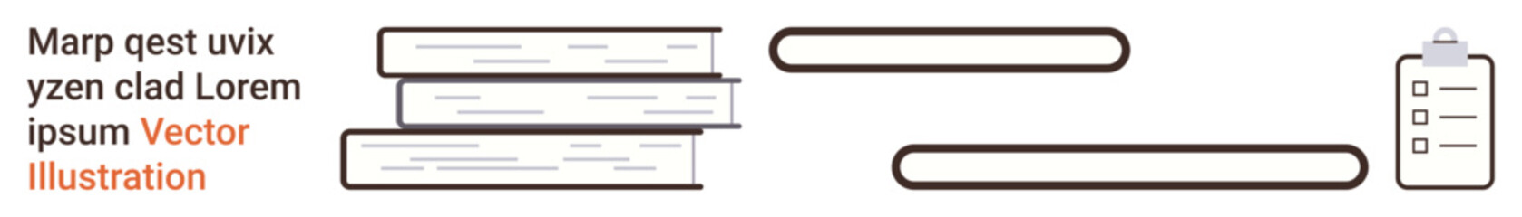 Education, organization, academic research, task planning, documentation, office use. Stack of books, blank labels and a checklist on a clipboard. Education and organization concept