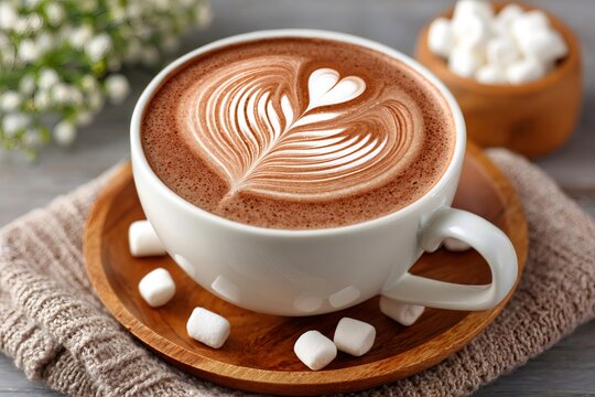 Hot chocolate mug with heart latte art