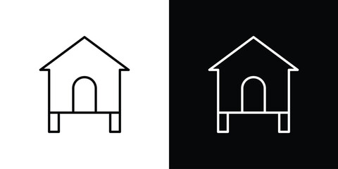 Chicken coop icons outline drawing. Editable stroke © Vipul