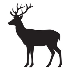 Obraz premium Silhouette of a majestic stag with large antlers standing against a white background